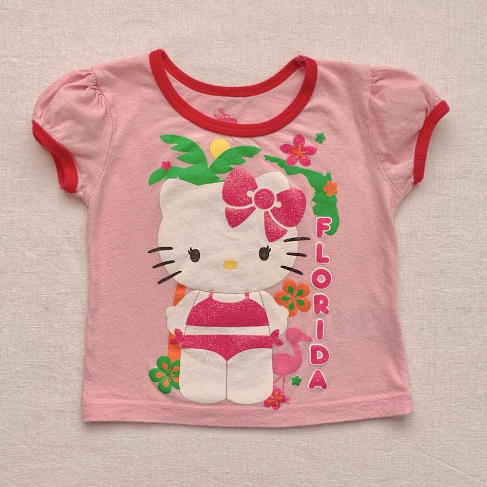 Hello Kitty Pink Short Sleeve Tee with Red Trim